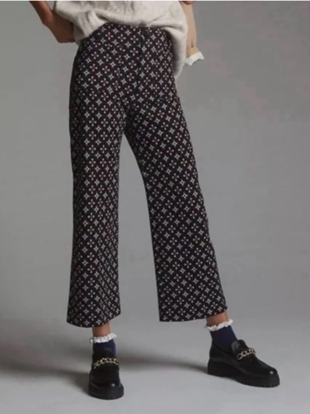 MAEVE The Colette Wide Leg Crop Ponte Pants Geometric Chain Print 26P